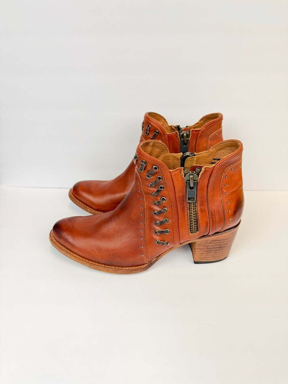 Freebird Ryder Boots Cognac Leather Ankle Booties Studs  Zipper  Women’s Size 12